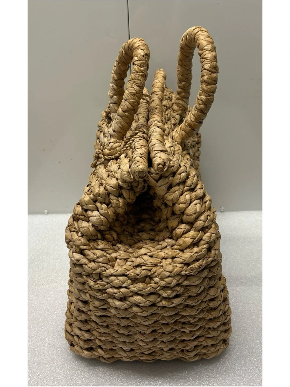 Vintage French Handwoven Straw Satchel Shopping Tote in Natural